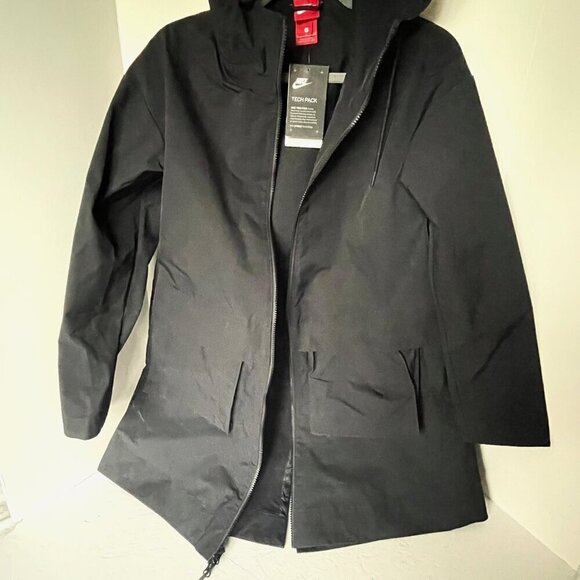 Nike Hooded Parka Jacket Women’s Small Black Water Resistant Packable Midi Coat - Picture 5 of 11